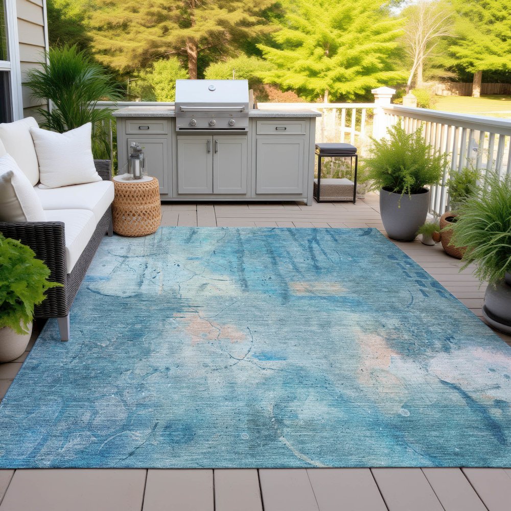 Machine Washable Indoor/Outdoor Chantille ACN2032 Blue 3' x 5' Rug