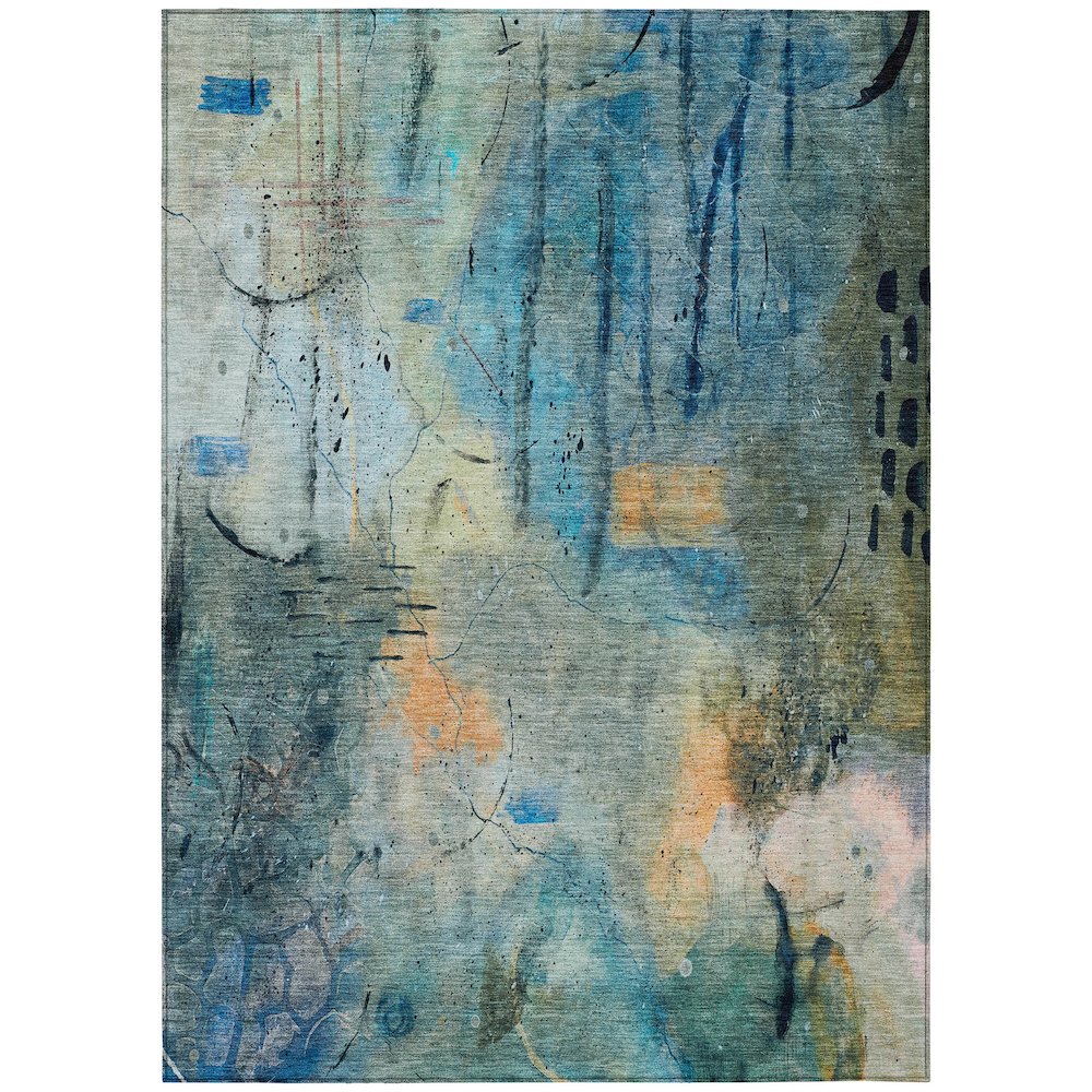 Machine Washable Indoor/Outdoor Chantille ACN2032 Teal 3' x 5' Rug