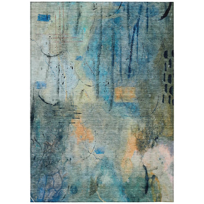Machine Washable Indoor/Outdoor Chantille ACN2032 Teal 3' x 5' Rug
