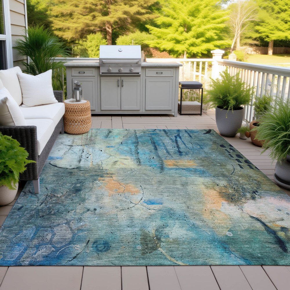 Machine Washable Indoor/Outdoor Chantille ACN2032 Teal 3' x 5' Rug