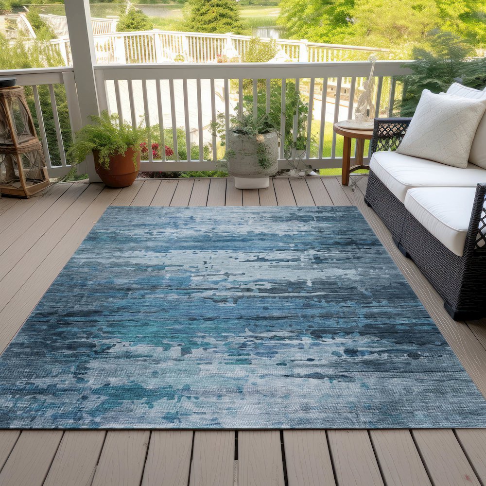 Machine Washable Indoor/Outdoor Chantille ACN2034 Blue 3' x 5' Rug