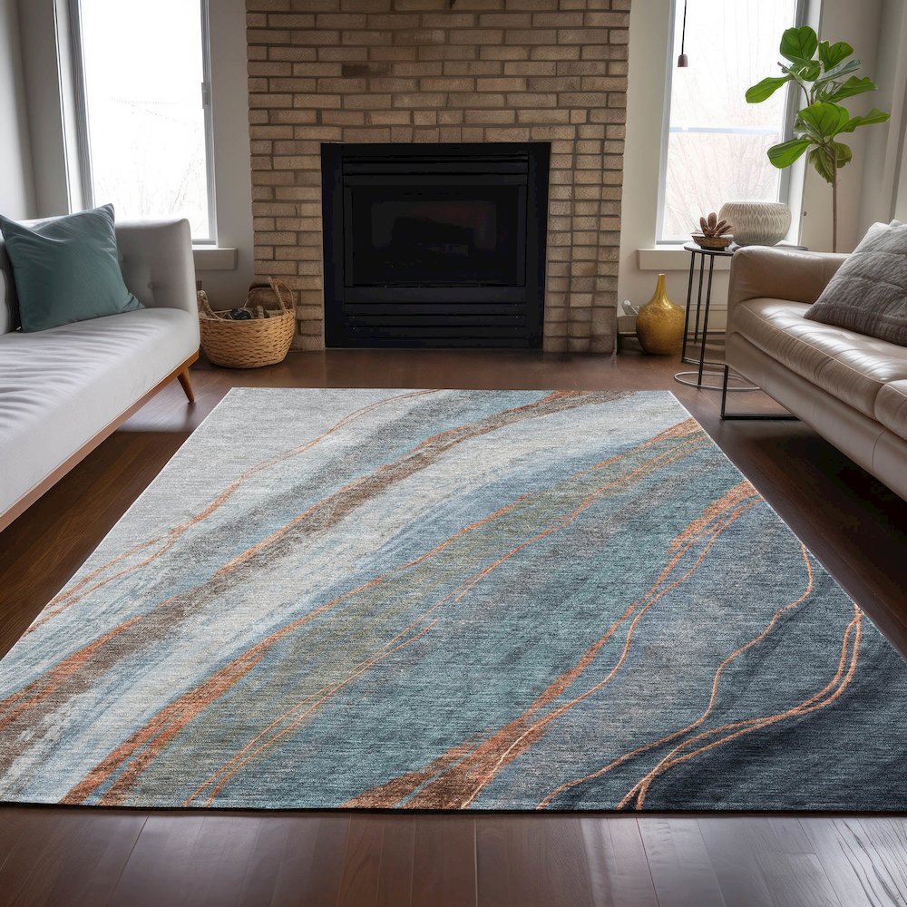 Machine Washable Indoor/Outdoor Chantille ACN2036 Blue 3' x 5' Rug