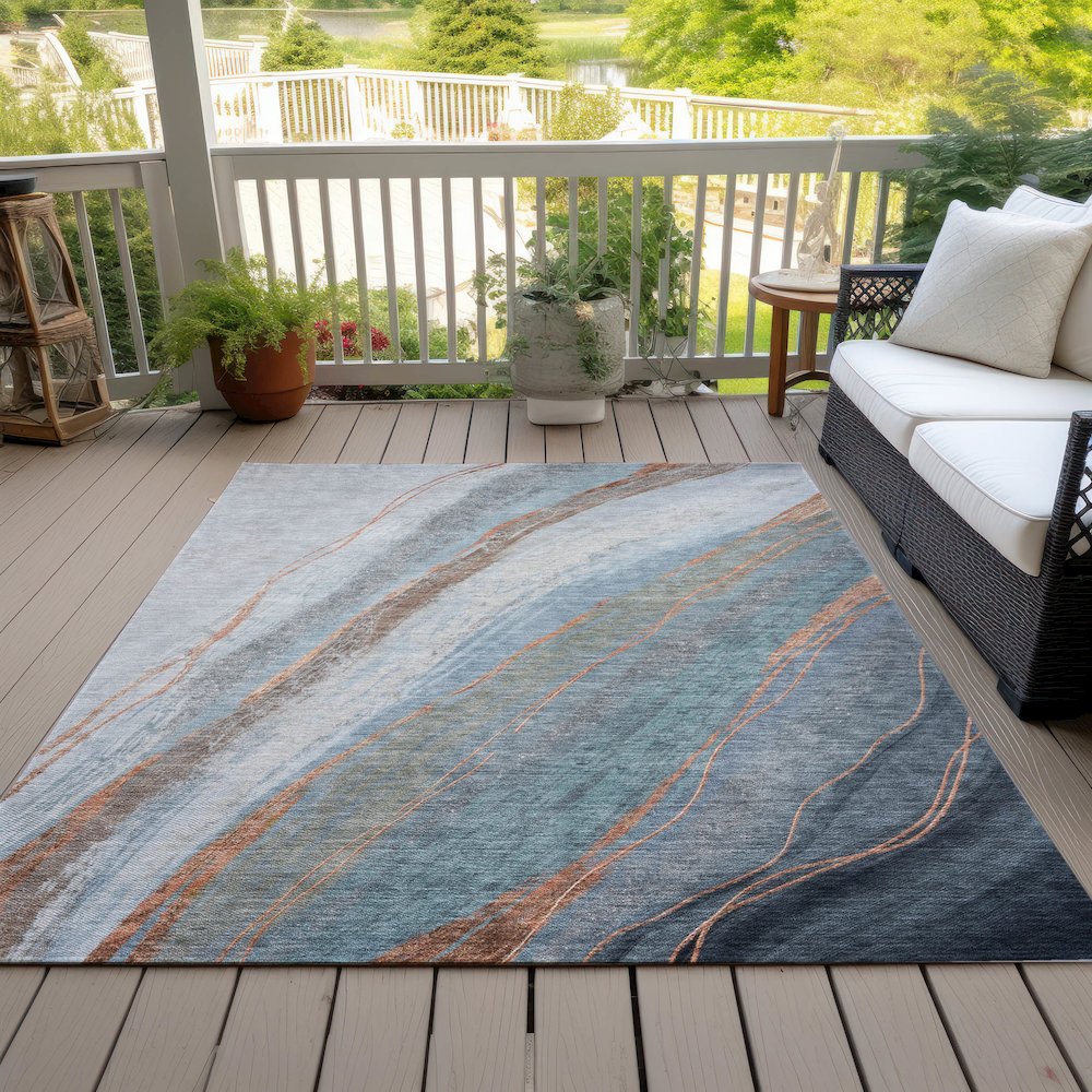 Machine Washable Indoor/Outdoor Chantille ACN2036 Blue 3' x 5' Rug