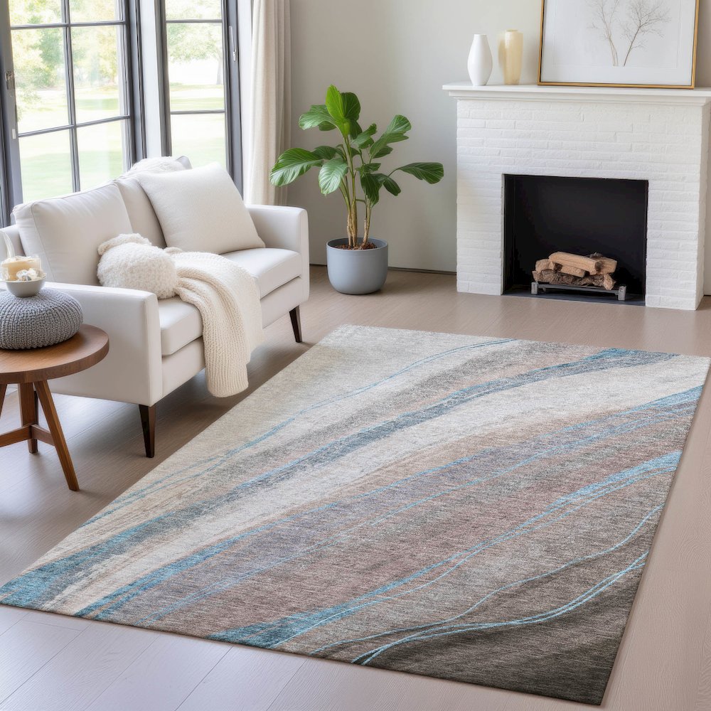 Machine Washable Indoor/Outdoor Chantille ACN2036 Brown 3' x 5' Rug