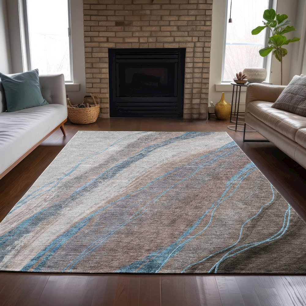 Machine Washable Indoor/Outdoor Chantille ACN2036 Brown 3' x 5' Rug