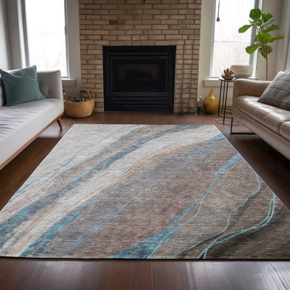 Machine Washable Indoor/Outdoor Chantille ACN2036 Brown 3' x 5' Rug