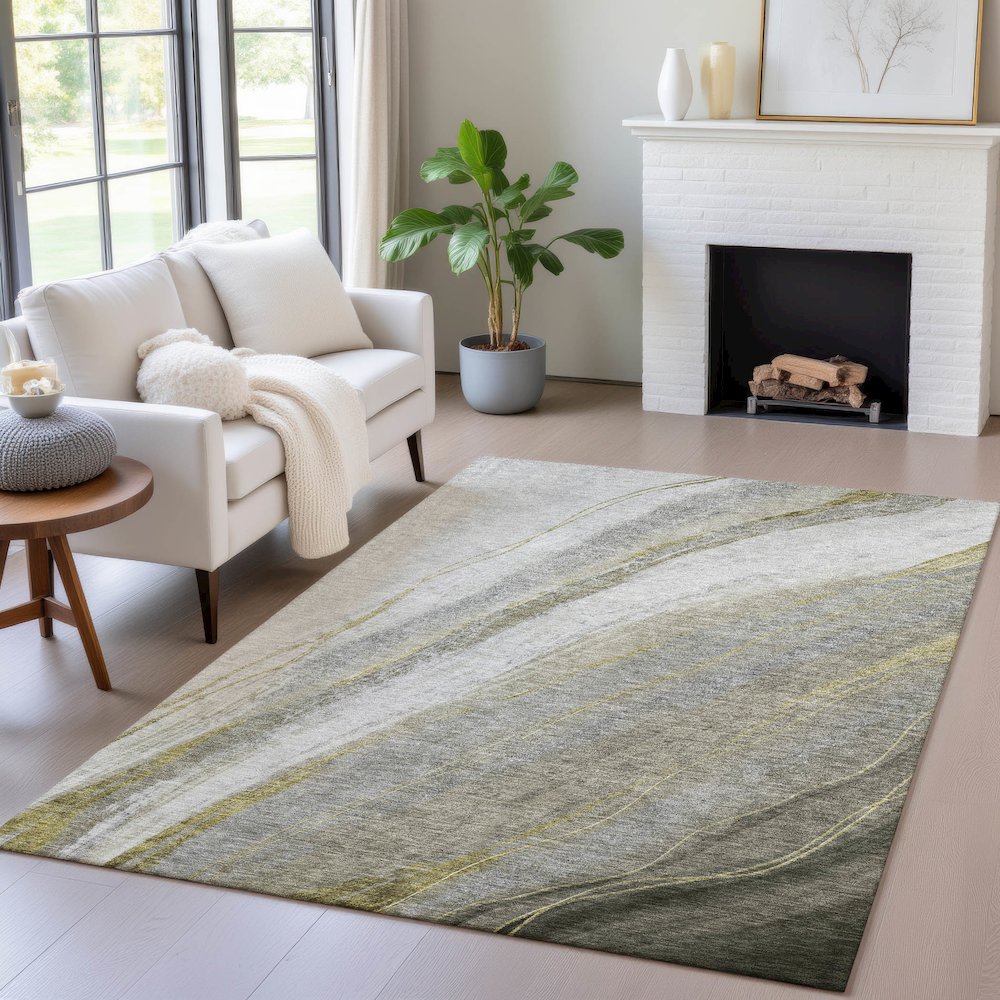 Machine Washable Indoor/Outdoor Chantille ACN2036 Pewter 3' x 5' Rug