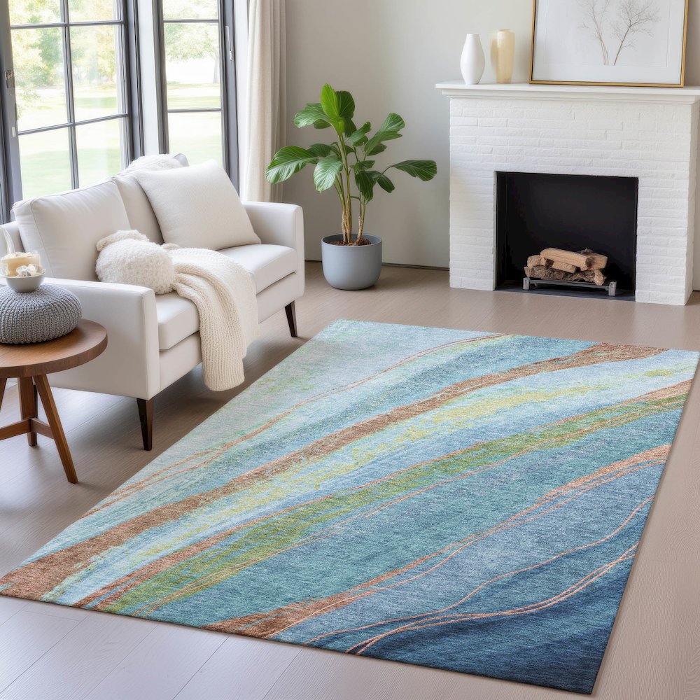 Machine Washable Indoor/Outdoor Chantille ACN2037 Blue 3' x 5' Rug
