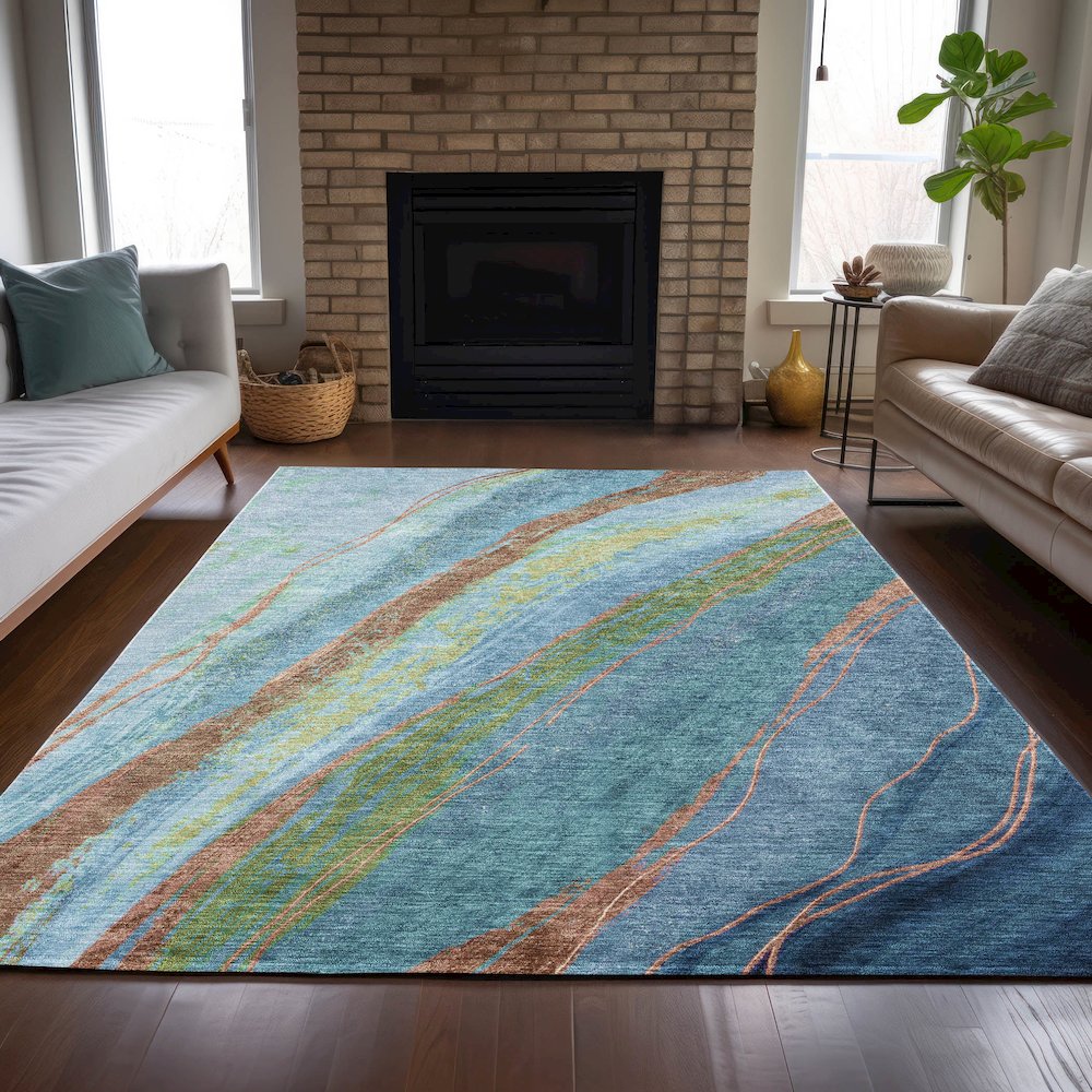 Machine Washable Indoor/Outdoor Chantille ACN2037 Blue 3' x 5' Rug