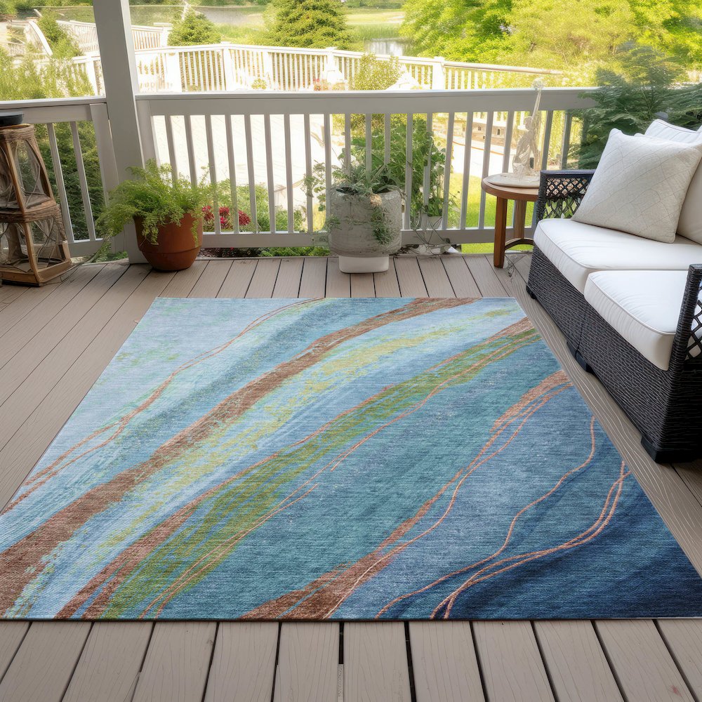 Machine Washable Indoor/Outdoor Chantille ACN2037 Blue 3' x 5' Rug