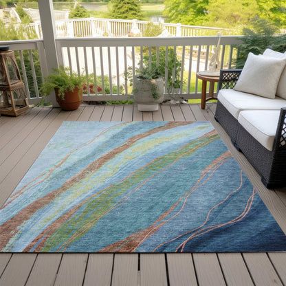 Machine Washable Indoor/Outdoor Chantille ACN2037 Blue 3' x 5' Rug