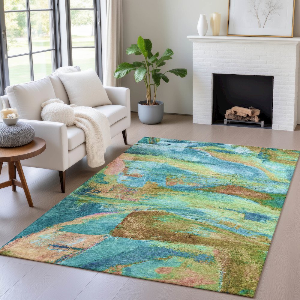 Machine Washable Indoor/Outdoor Chantille ACN2040 Teal 3' x 5' Rug