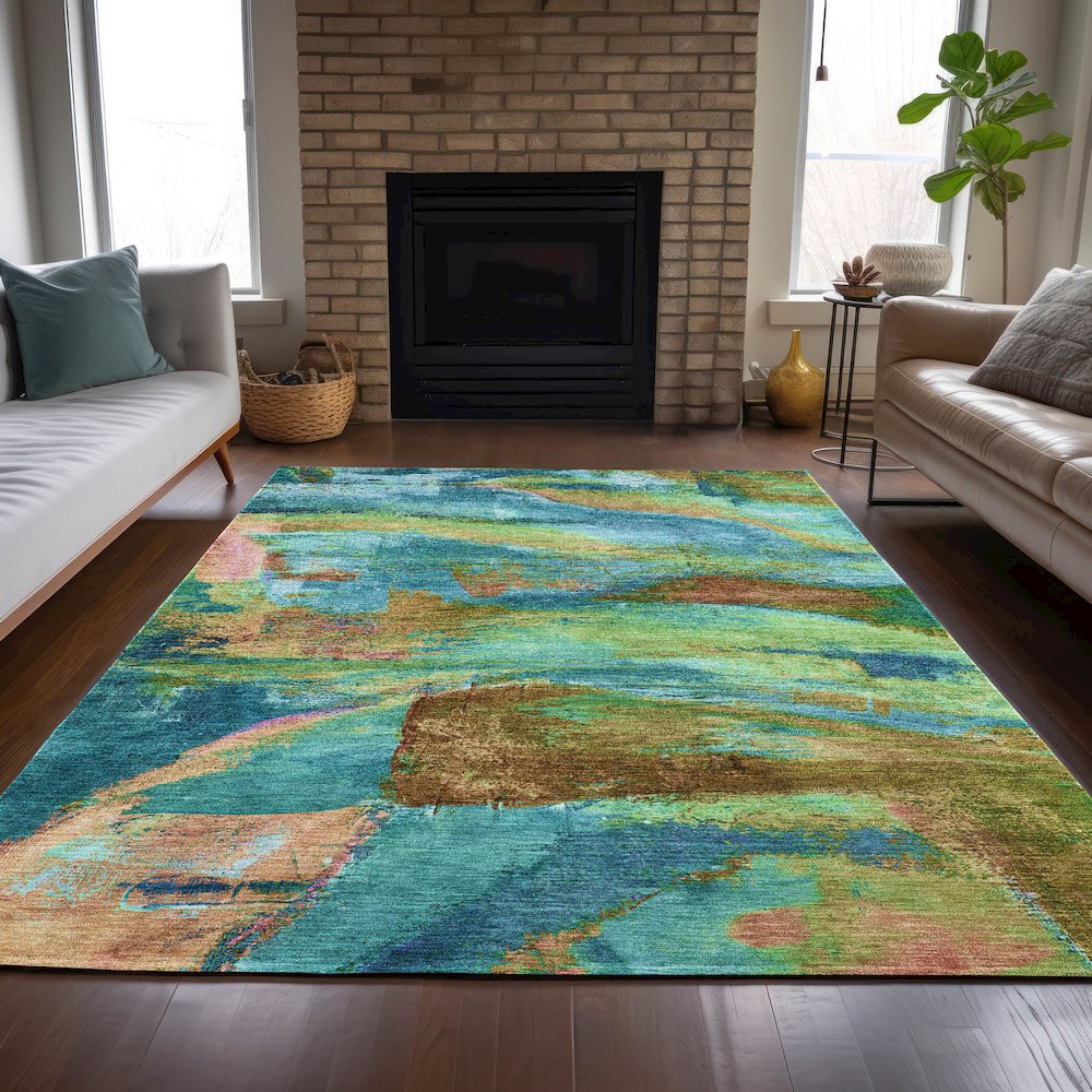 Machine Washable Indoor/Outdoor Chantille ACN2040 Teal 3' x 5' Rug