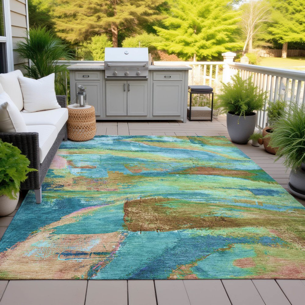 Machine Washable Indoor/Outdoor Chantille ACN2040 Teal 3' x 5' Rug