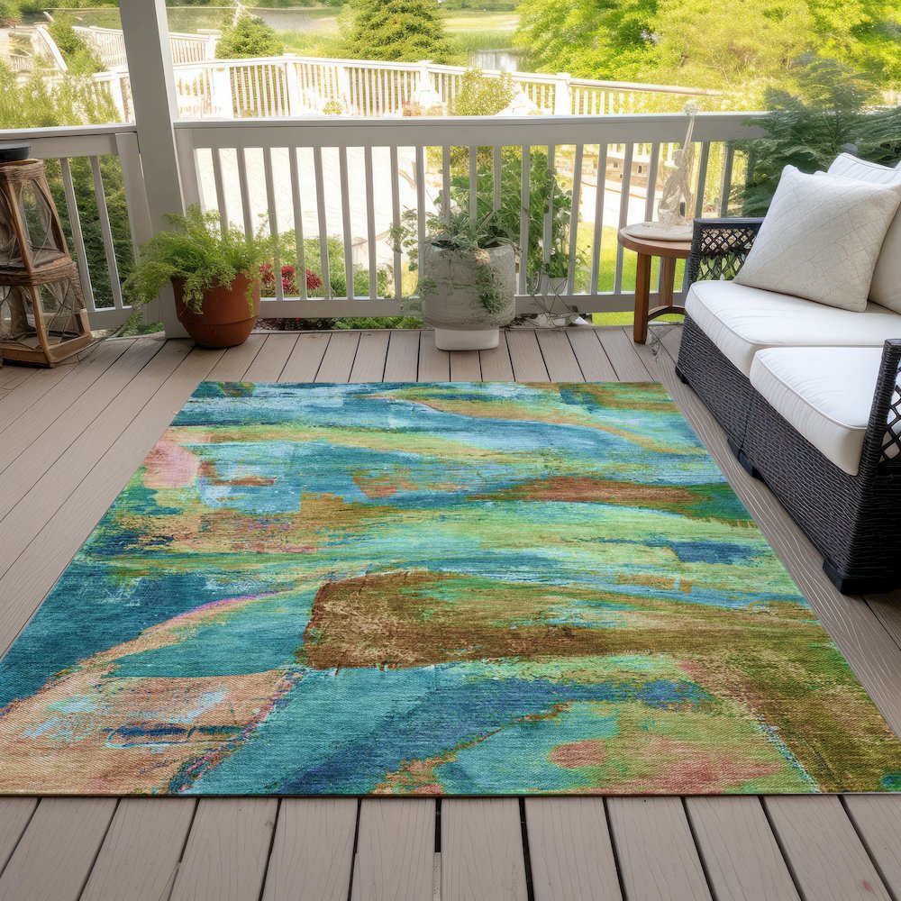 Machine Washable Indoor/Outdoor Chantille ACN2040 Teal 3' x 5' Rug
