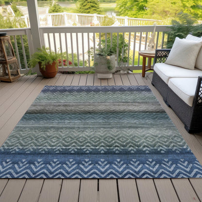 Machine Washable Indoor/Outdoor Chantille ACN2042 Blue 3' x 5' Rug