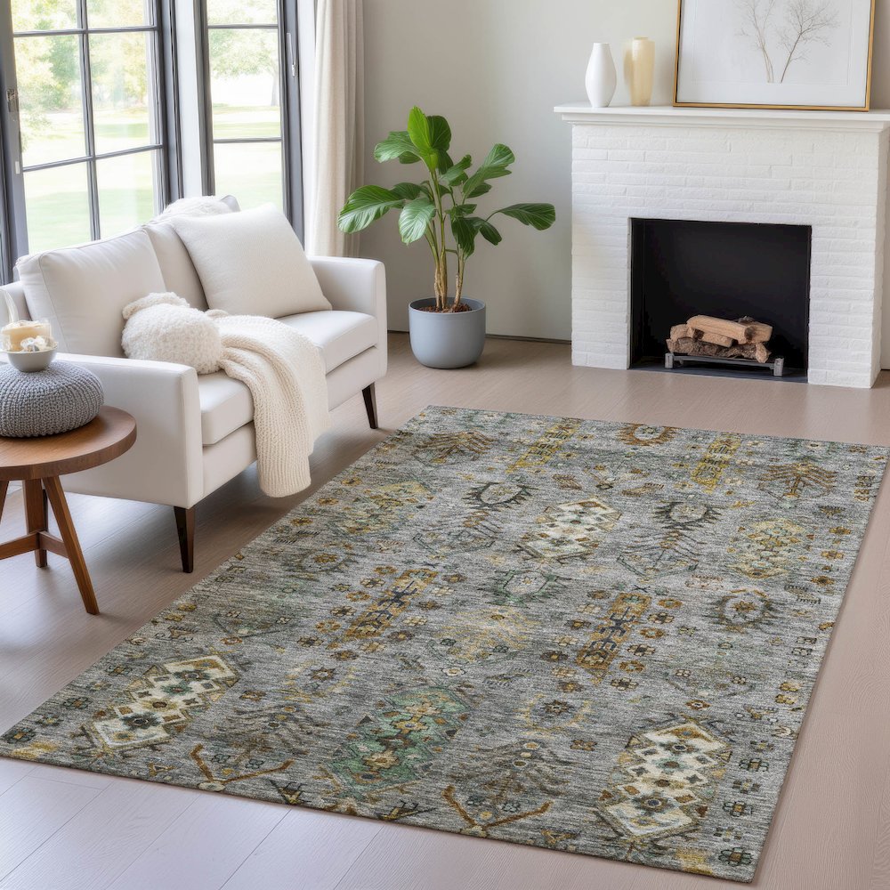 Machine Washable Indoor/Outdoor Chantille ACN2047 Pewter 3' x 5' Rug