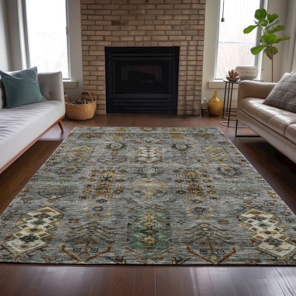 Machine Washable Indoor/Outdoor Chantille ACN2047 Pewter 3' x 5' Rug