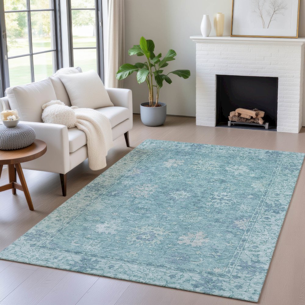 Machine Washable Indoor/Outdoor Chantille ACN2051 Teal 3' x 5' Rug