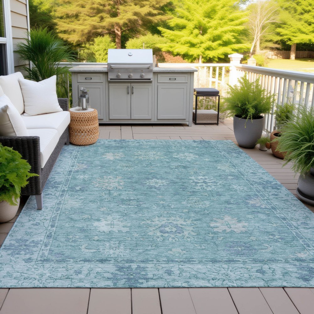 Machine Washable Indoor/Outdoor Chantille ACN2051 Teal 3' x 5' Rug
