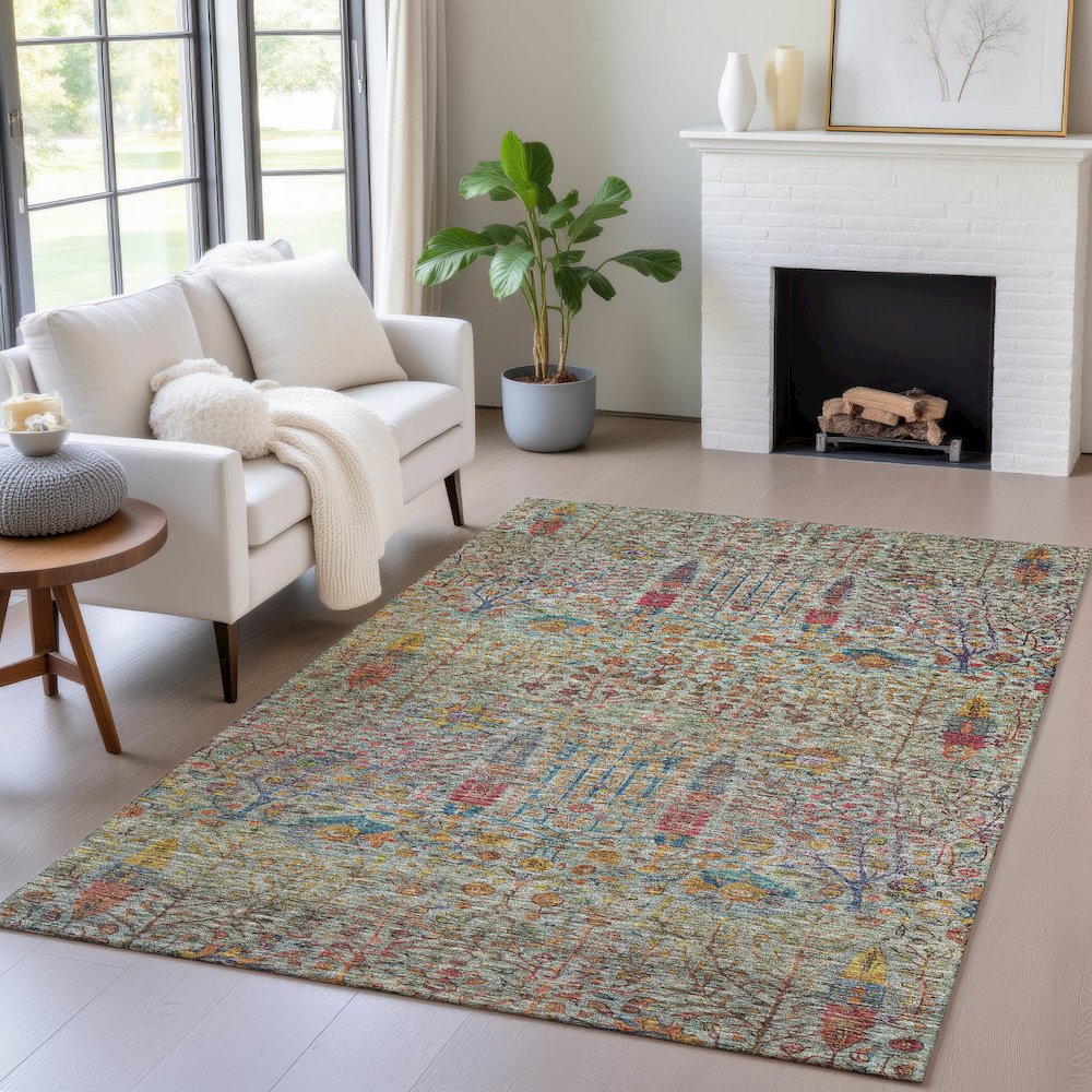 Machine Washable Indoor/Outdoor Chantille ACN2053 Green 3' x 5' Rug