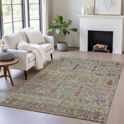 Machine Washable Indoor/Outdoor Chantille ACN2053 Green 3' x 5' Rug