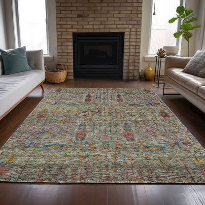 Machine Washable Indoor/Outdoor Chantille ACN2053 Green 3' x 5' Rug