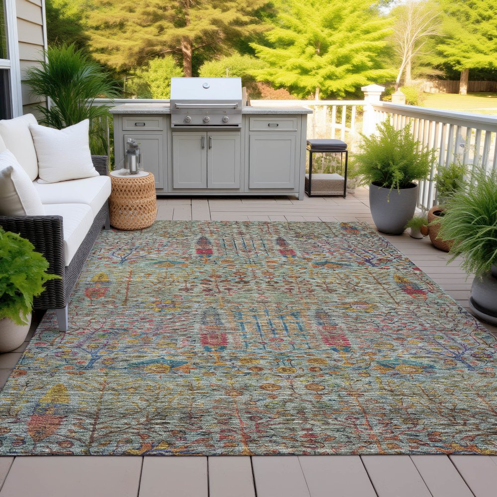 Machine Washable Indoor/Outdoor Chantille ACN2053 Green 3' x 5' Rug
