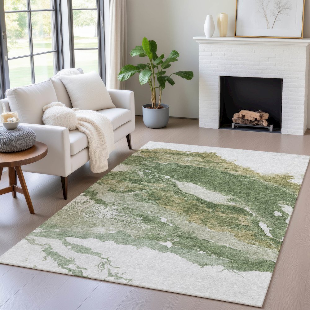 Machine Washable Indoor/Outdoor Chantille ACN2054 Green 3' x 5' Rug