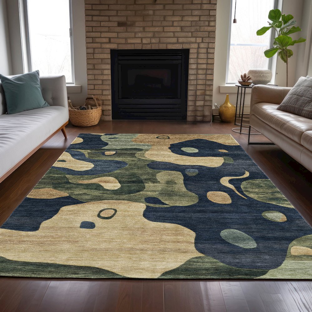 Machine Washable Indoor/Outdoor Chantille ACN2063 Navy 3' x 5' Rug