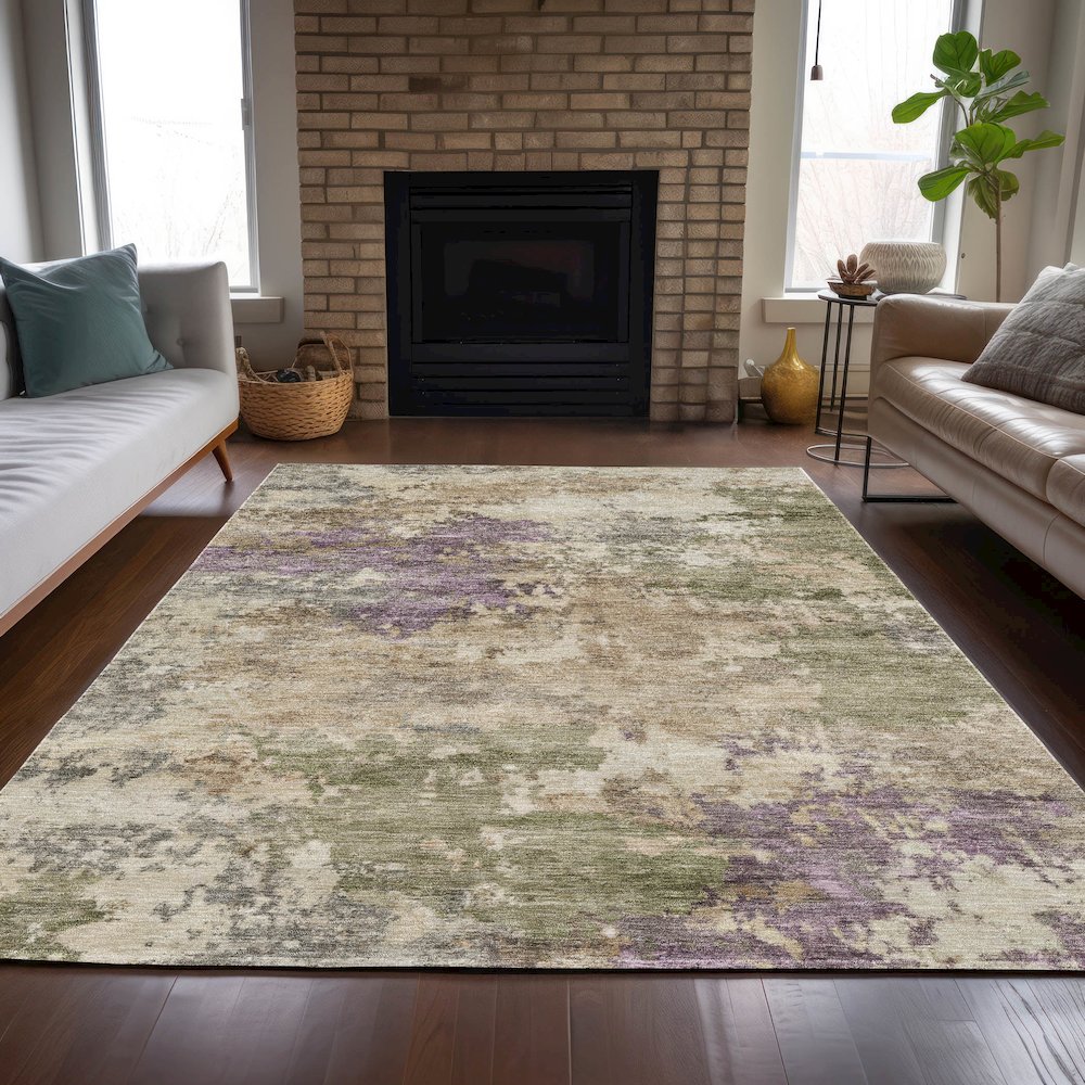 Machine Washable Indoor/Outdoor Chantille ACN2068 Beige 3' x 5' Rug