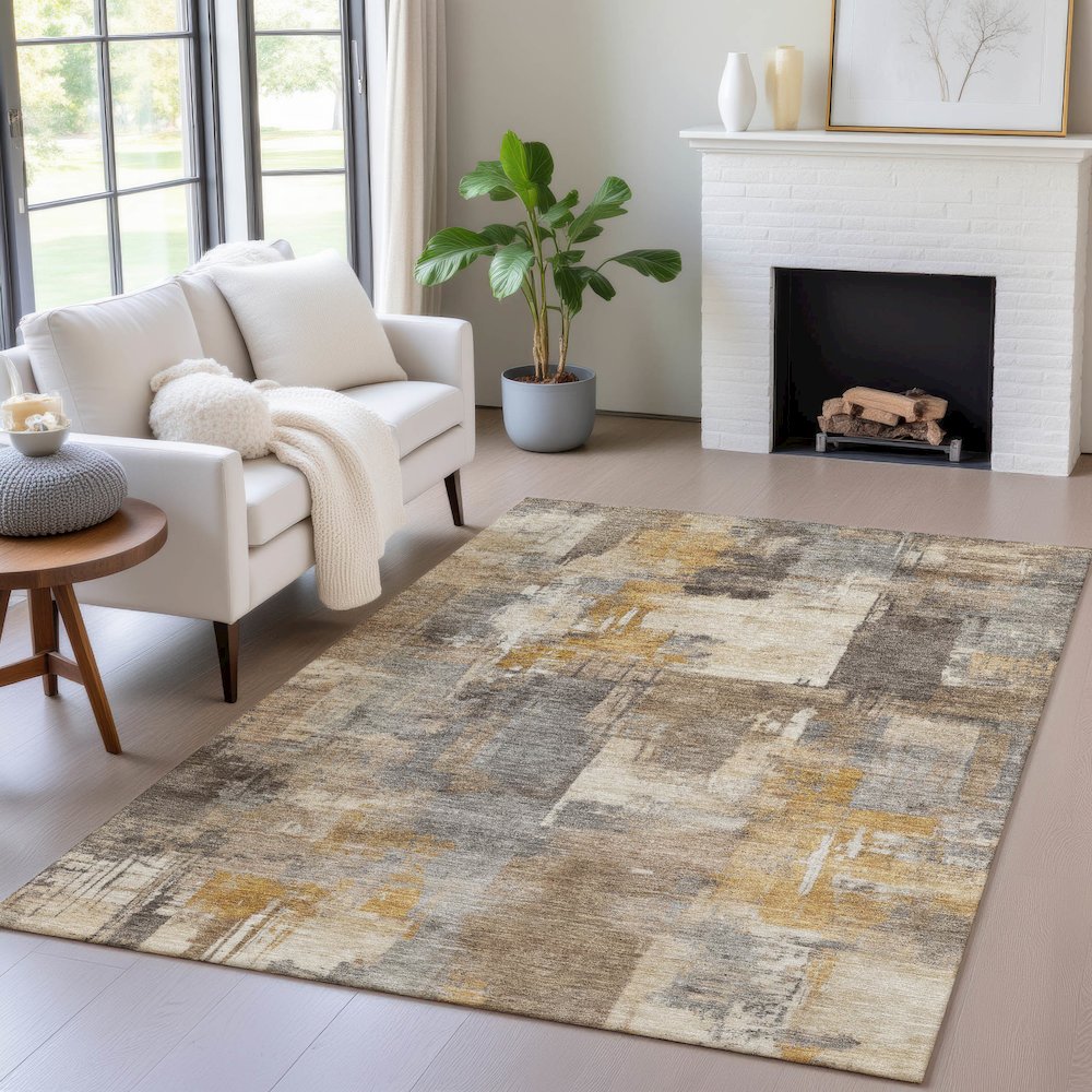 Machine Washable Indoor/Outdoor Chantille ACN2069 Brown 3' x 5' Rug