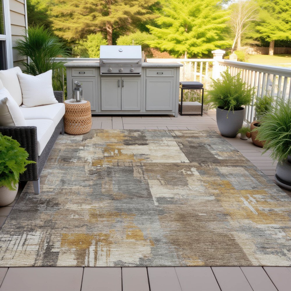 Machine Washable Indoor/Outdoor Chantille ACN2069 Brown 3' x 5' Rug