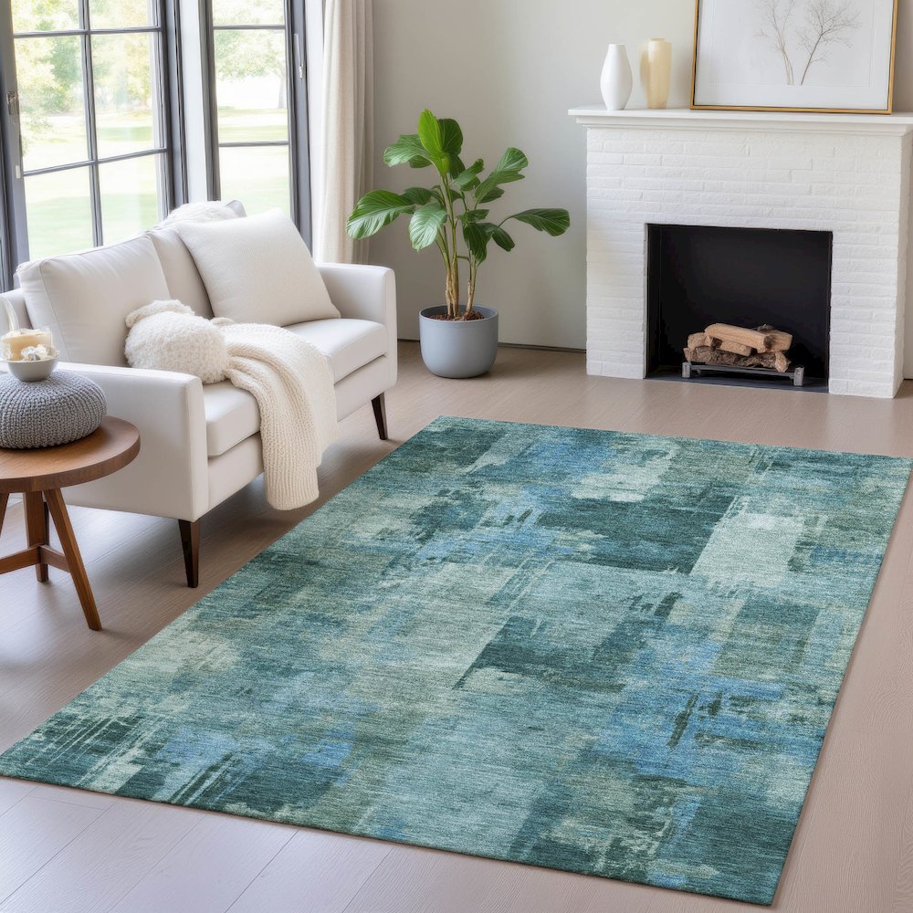 Machine Washable Indoor/Outdoor Chantille ACN2069 Teal 3' x 5' Rug