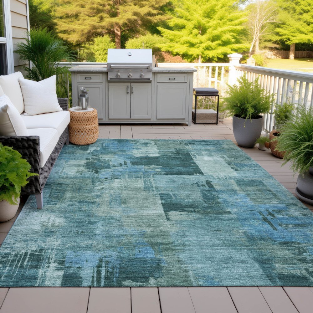 Machine Washable Indoor/Outdoor Chantille ACN2069 Teal 3' x 5' Rug