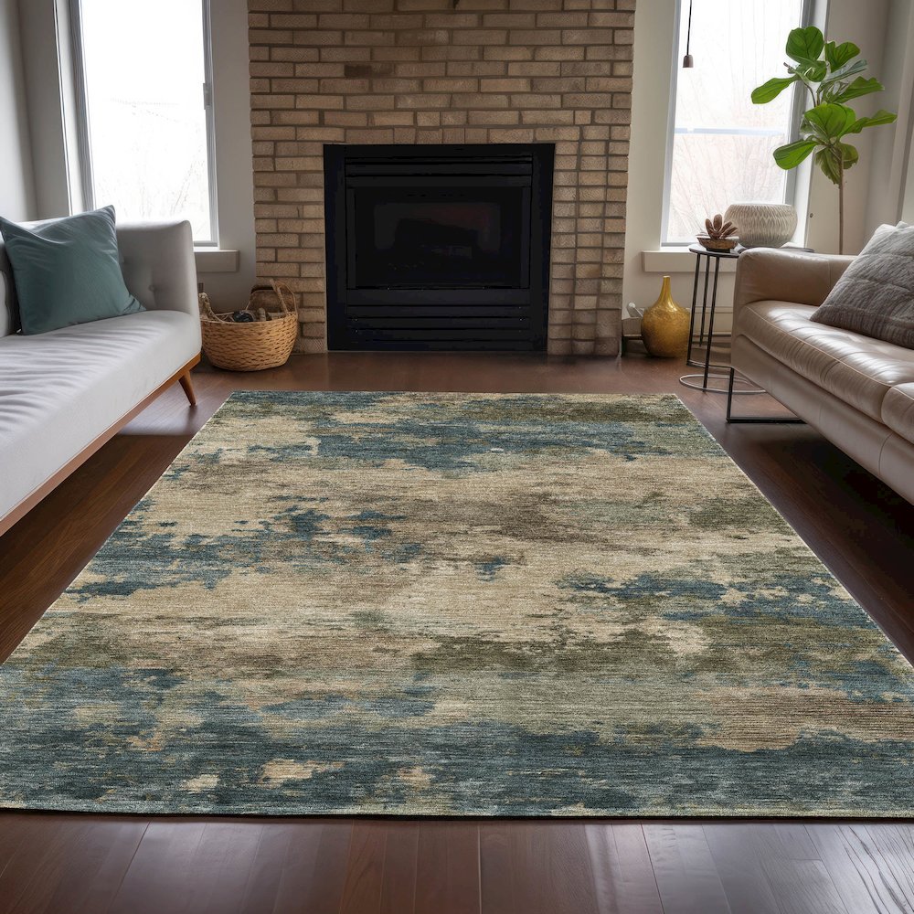 Machine Washable Indoor/Outdoor Chantille ACN2075 Teal 3' x 5' Rug
