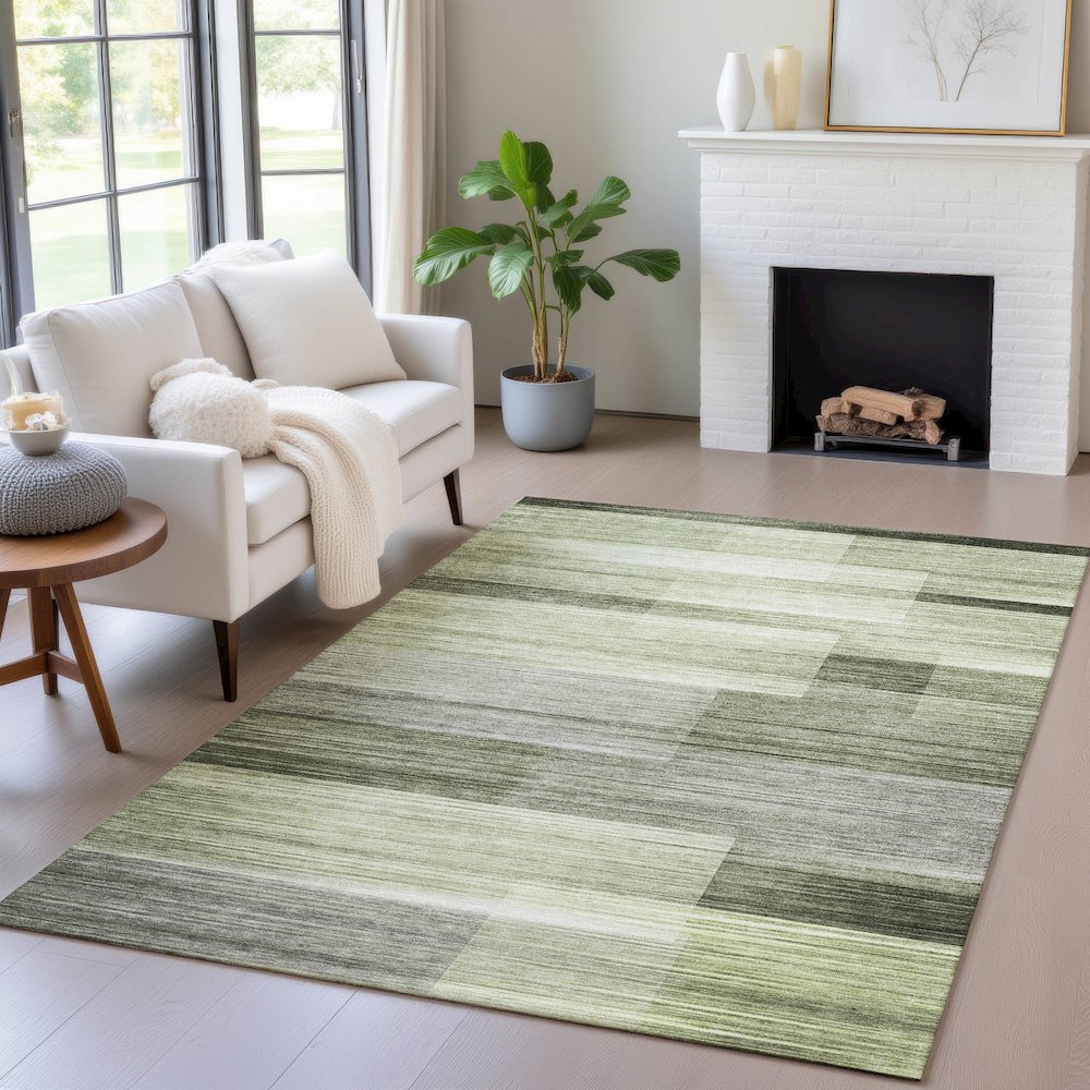 Machine Washable Indoor/Outdoor Chantille ACN2082 Green 3' x 5' Rug