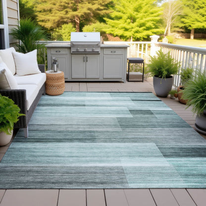 Machine Washable Indoor/Outdoor Chantille ACN2082 Teal 3' x 5' Rug