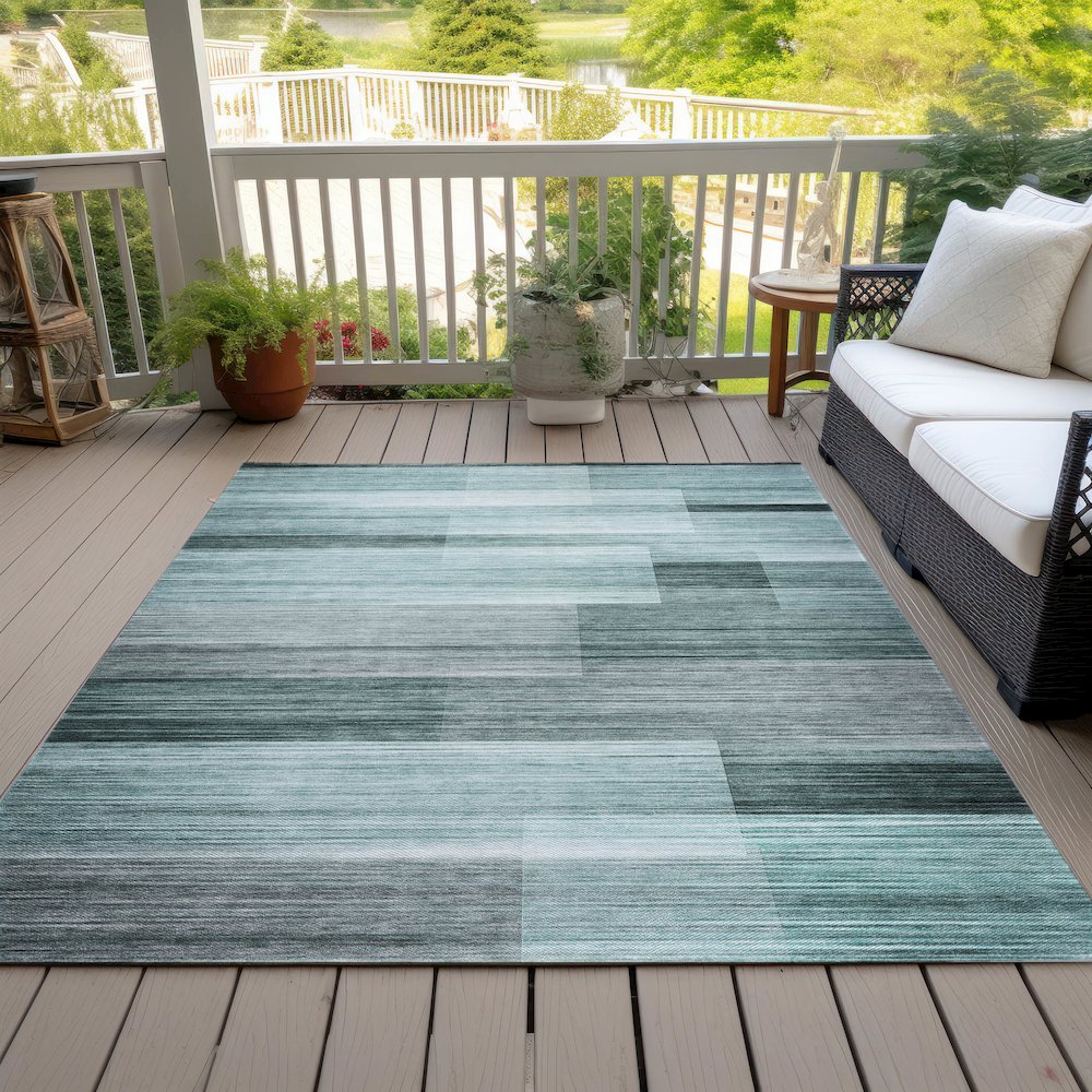 Machine Washable Indoor/Outdoor Chantille ACN2082 Teal 3' x 5' Rug