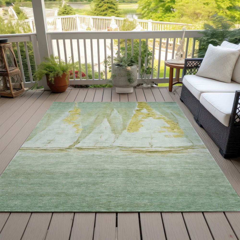 Machine Washable Indoor/Outdoor Chantille ACN2084 Green 3' x 5' Rug