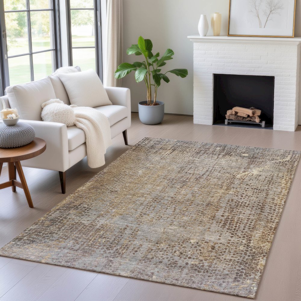 Machine Washable Indoor/Outdoor Chantille ACN2088 Brown 3' x 5' Rug