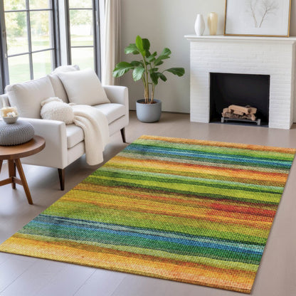 Machine Washable Indoor/Outdoor Chantille ACN2093 Green 3' x 5' Rug