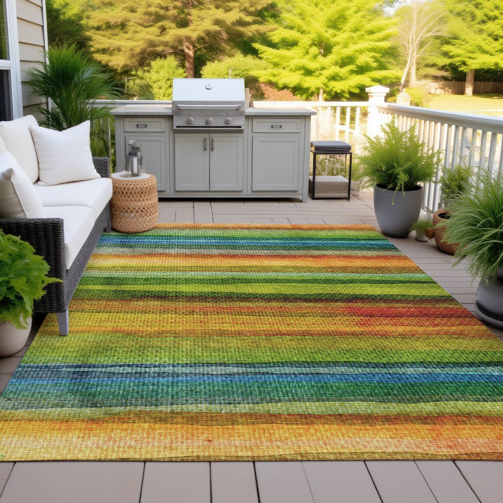 Machine Washable Indoor/Outdoor Chantille ACN2093 Green 3' x 5' Rug