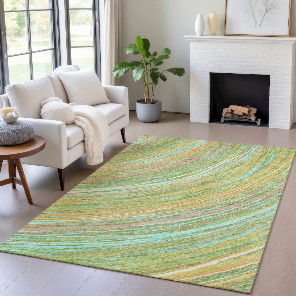 Machine Washable Indoor/Outdoor Chantille ACN2094 Green 3' x 5' Rug