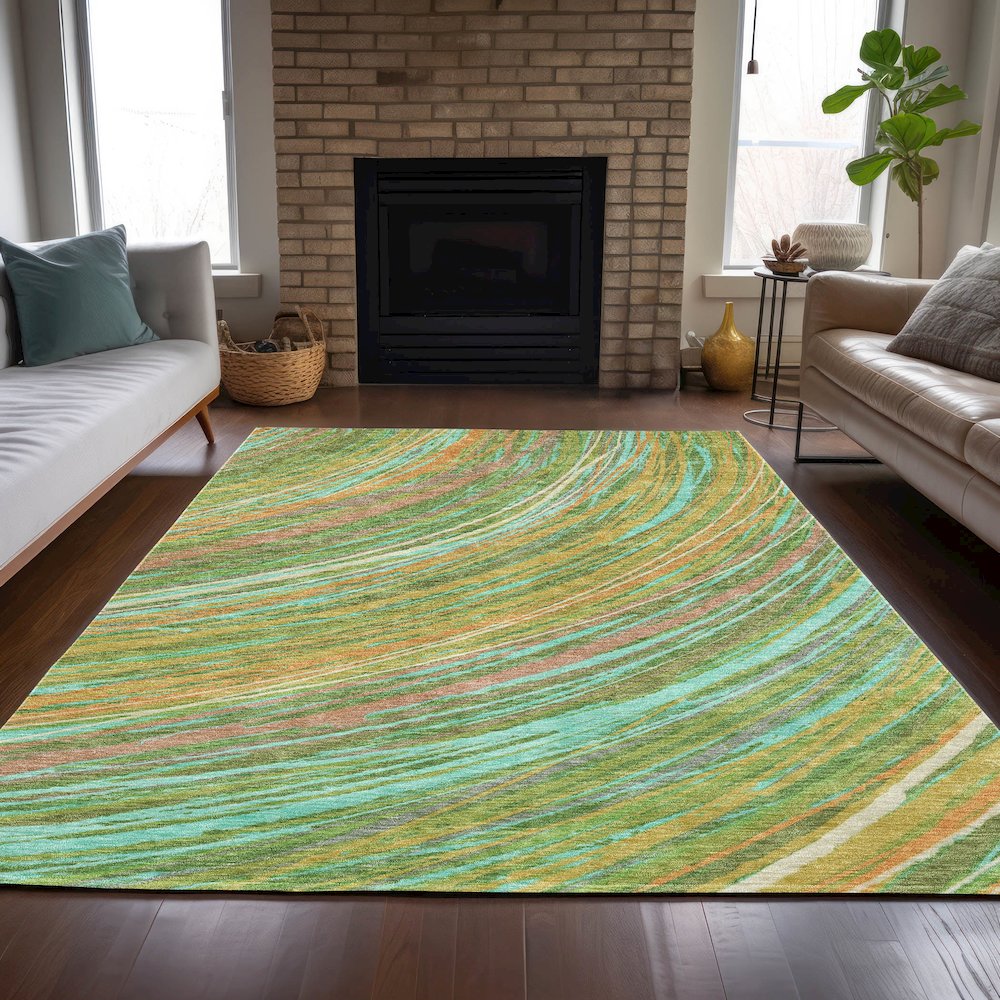 Machine Washable Indoor/Outdoor Chantille ACN2094 Green 3' x 5' Rug