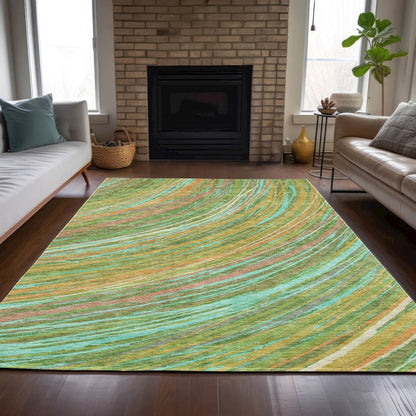 Machine Washable Indoor/Outdoor Chantille ACN2094 Green 3' x 5' Rug