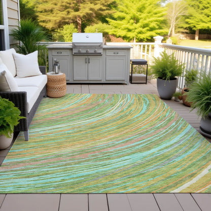 Machine Washable Indoor/Outdoor Chantille ACN2094 Green 3' x 5' Rug