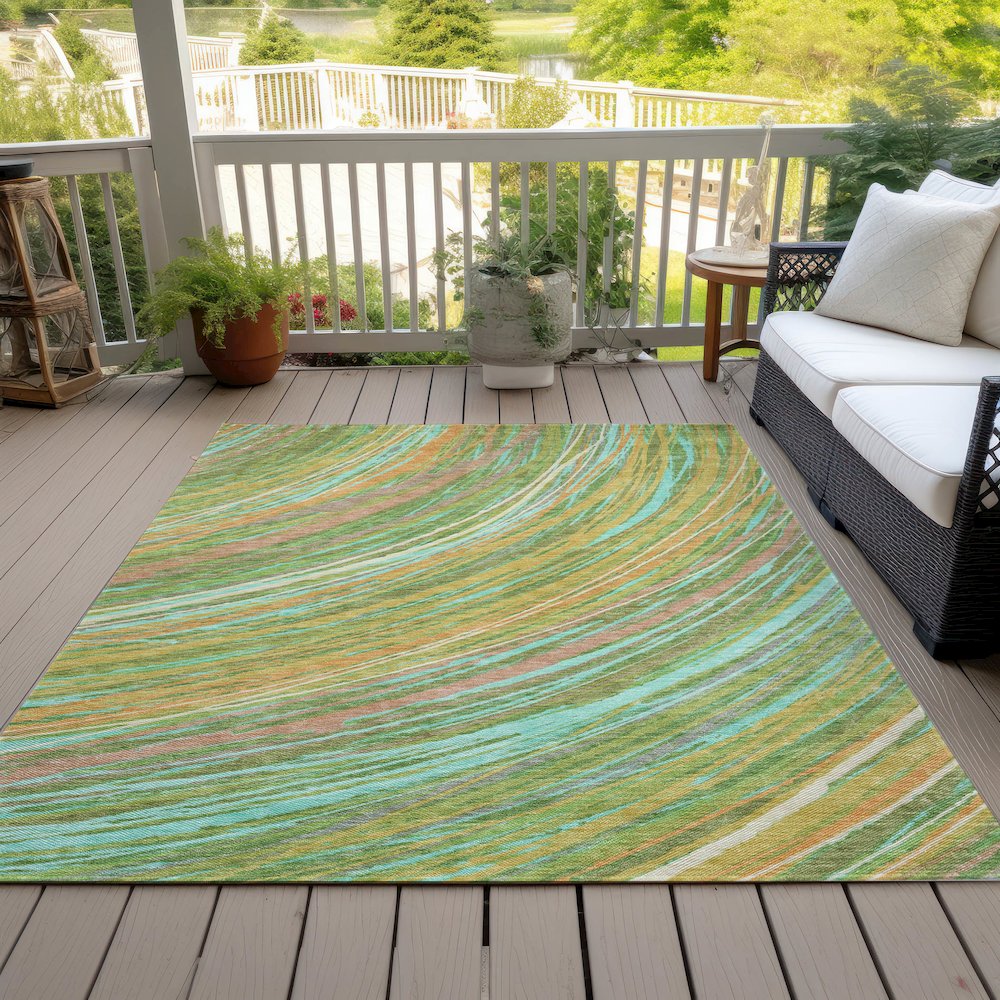 Machine Washable Indoor/Outdoor Chantille ACN2094 Green 3' x 5' Rug