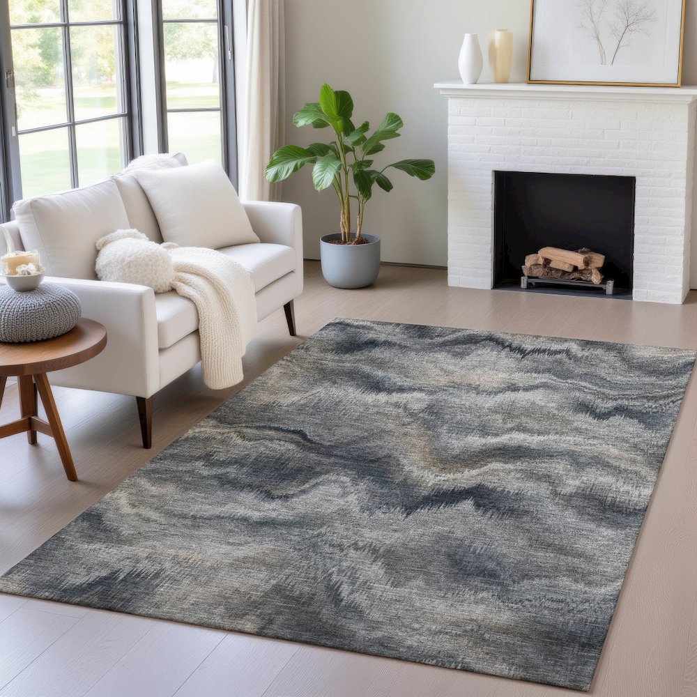 Machine Washable Indoor/Outdoor Chantille ACN2095 Gray 3' x 5' Rug