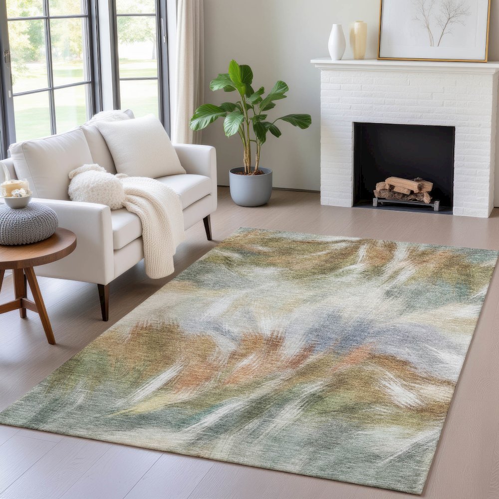 Machine Washable Indoor/Outdoor Chantille ACN2096 Beige 3' x 5' Rug